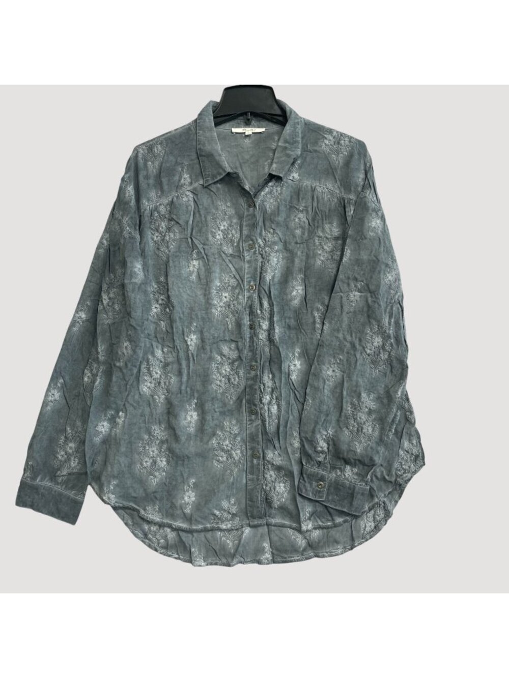 Miss Me Women's M Slate Tie Dye Floral Embroidered Button-Up Shirt Relaxed P0412